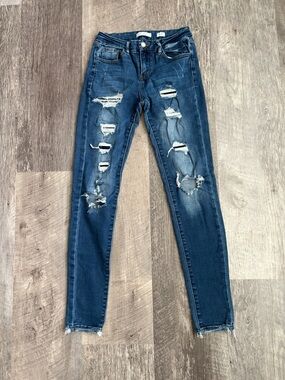 Distressed Dark Blue Skinny Jeans for Women
